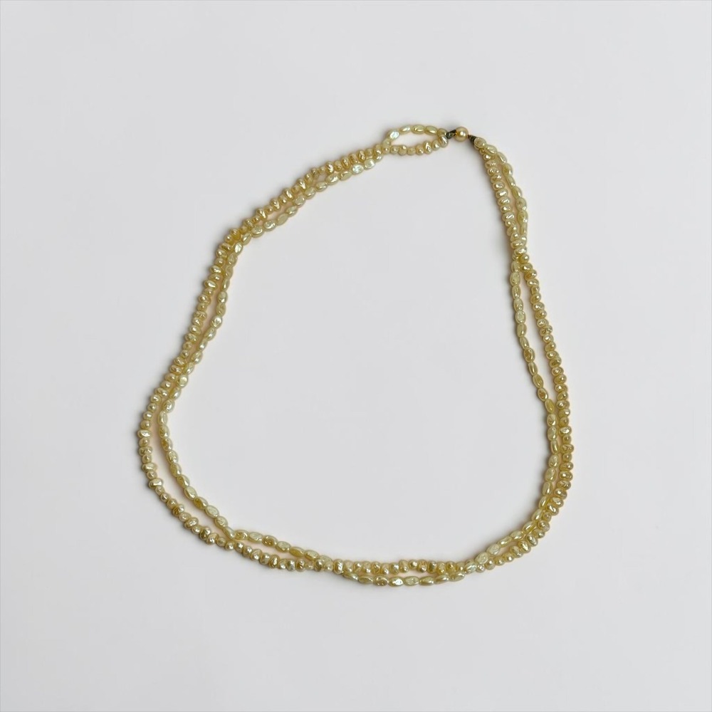 Faux Rice Pearl Necklace Womens 29in Cream Double Strand Minimalist Classic